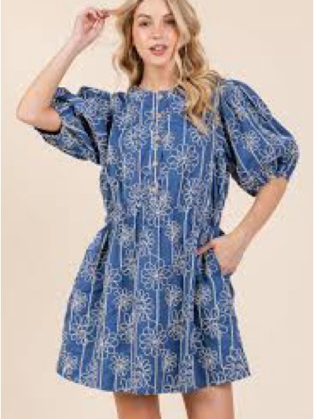 Gee gee x lovelo Blue Floral Puff-Sleeve Mini Dress